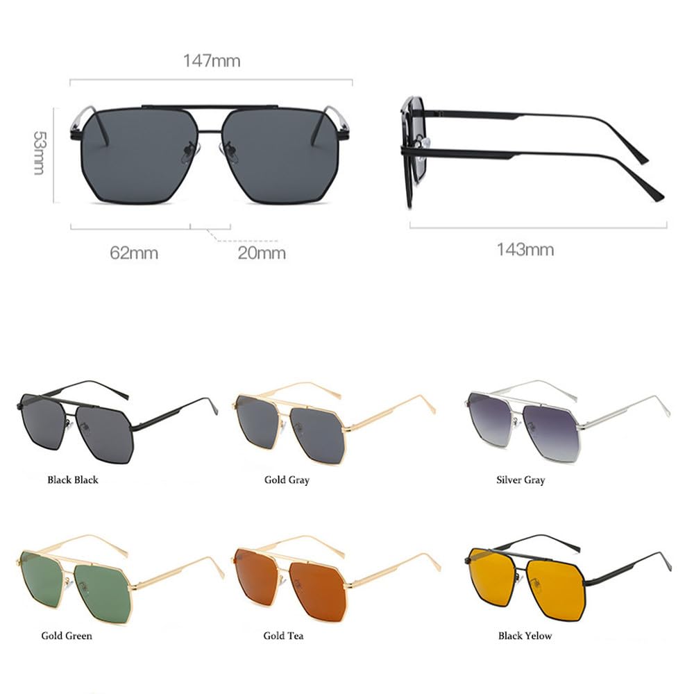 Trendige Retro-Sonnenbrille in Übergröße für Herren, klassischer Metallrahmen, Spiegel, Sonnenbrille, Brillen, klassisch, groß, UV400, Schwarz Bl