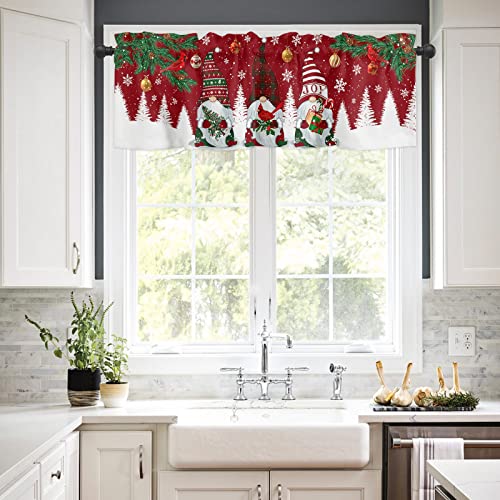 TocaHome Window Curtain Valance for Living Room Bedroom Kitchen, Merry Christmas Three Gnome Xmas Tree Winter Holiday, Rod Pocket, 54