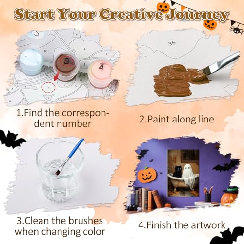 MEIYUDA Paint by Numbers Kit for Adults with Wooden Easel, Halloween Paint by Numbers with Frame, Ghost Adult Painting by Number Kits on Canvas, Cat Acrylic Oil Painting Arts Gift Wall Decor 8x12in by MEIYUDA - Used condition - Image 6