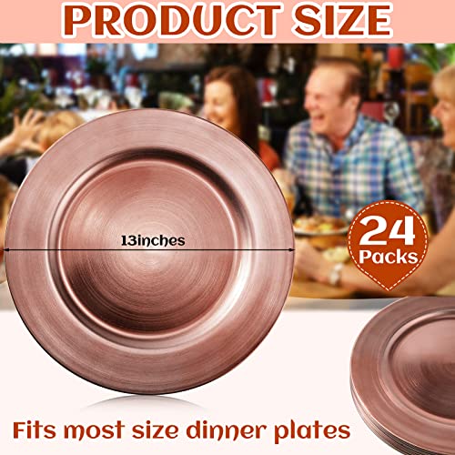 24 Pieces Charger Plates 13 Inch Chef Round Plates Plastic Metallic Foil Plate Reusable Charger And Service Plate For Wedding Party Event Decorations (Rose Gold) #TOP1