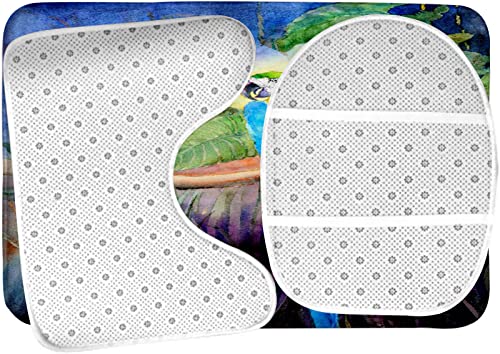 Badezimmerteppich-Set, 3-teilig, Blauer Papagei auf Baum, waschbare Badeteppiche, rutschfest, mit Rückenpolster, Konturteppich und Toilettendeckelbezug – Bild 6