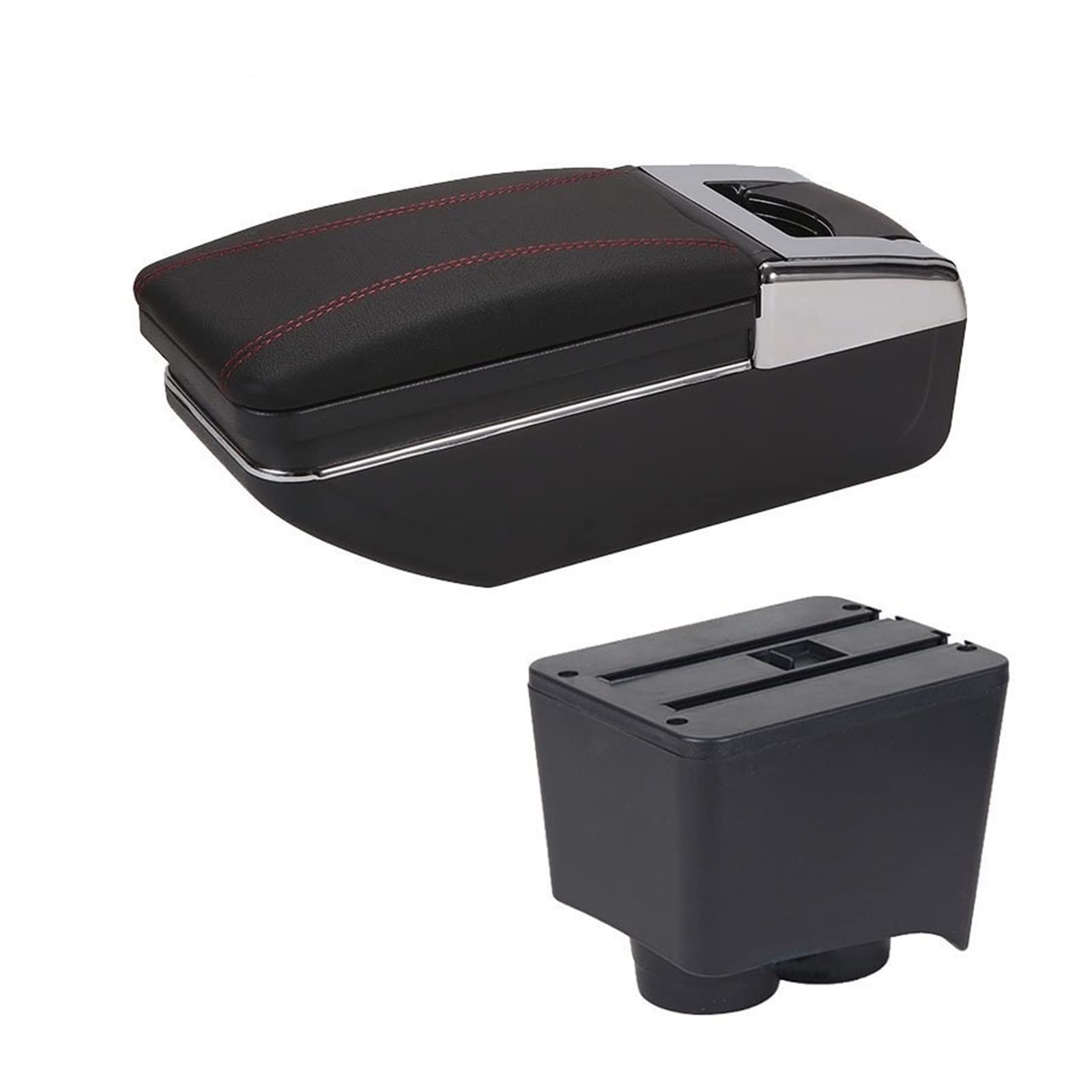 For VW For Polo 9N 3 2002-2009 Car Armrest Box Retrofit Parts Storage Box Car Interior Accessories USB(C1 Black red No USB)