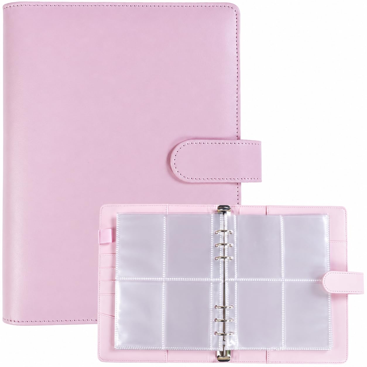 A5 Kpop Photocard Binder, 6-Ring Album with 30 Double-Sided 4-Pocket Card Pages, 240 Card Slots, PU Leather Cover with Magnetic Buckle Closure, for K-Pop Trading & Game Cards (Pink)