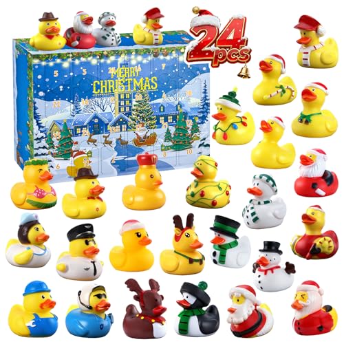 Feelhap Calendario de Adviento 2026, Calendario de Adviento de Cuenta Regresiva de 24 Días de Navidad con 24 Patos de Goma Juguetes de Baño para Niños Niñas Regalo Navidad Fiesta Decoración (A)