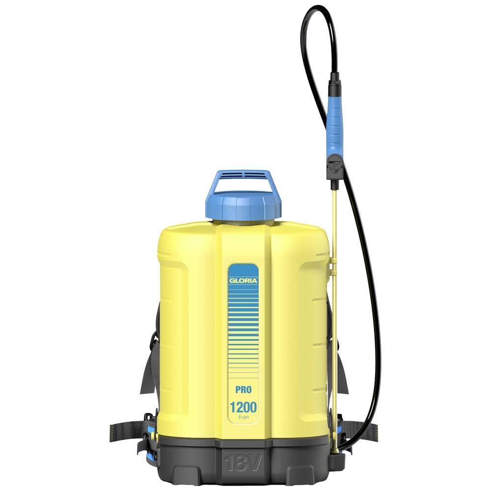 GLORIA Akku Rückensprüher Pro 1200 li-on | 12 l Drucksprüher für Pflanzenschutz & Unkrautvernichter | Bequeme Tragegurte | Gartenspritze ohne Pumpen | Kompatibel mit BOSCH 18V Akku, separat erhältlich
