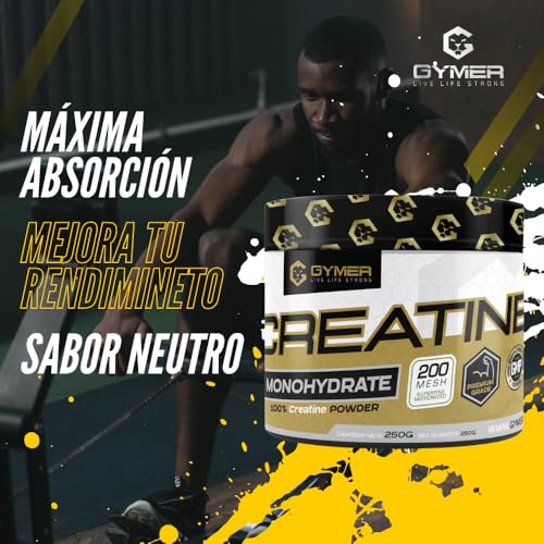 GYMER Creatina Monohidratada, Creatina en Polvo Monohidrato, Creatina Monohidrato, Monohidrato de Creatina, 250gr, Mejora Rendimiento Físico | Diferentes Sabores (250gr, Neutro) - Imagen 3