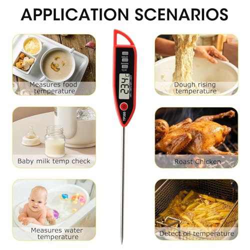 Digital Kitchen Thermometer for Water, 12.7cm Meat Thermometer Probe with Large LCD Screen Tip Cover Waterproof High Accuracy Instant Read Food Thermometer for Cooking BBQ Sugar Jam Milk Water Liquid - Image 5