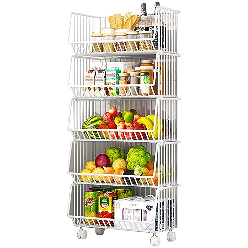 Chariot de Cuisine, Desserte de Style Industriel avec Panier en filet amovible, avec Pieds Réglables et roulettes, Étagère de Cuisine, Structure en Acier