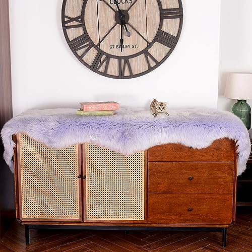 Premium Genuine Fur Sheepskin Rug Real Australia Sheepskin Natural Luxury Fluffy Lambskin Fur Area Rug Seat Covers for Kids Bedroom Sofa Chair Cover (Light Purple, Double Pelt/2ft x 6ft)