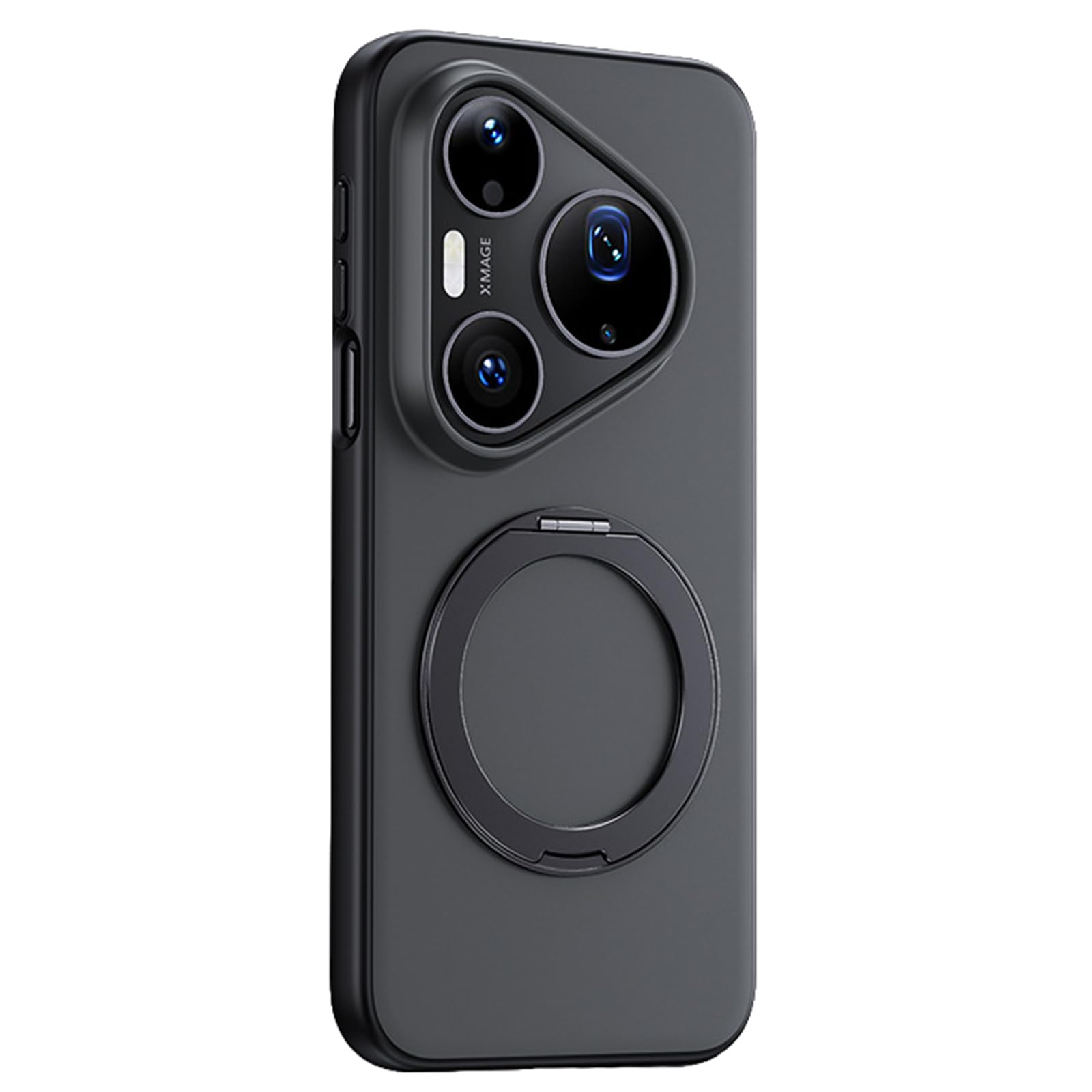 Magnetisch Hülle für Huawei Pura 90 Pro Max/90 Pro, Dünne Gefrostet rutschfeste Schutzhülle mit Drehbar Metall Ring Ständer Handyhülle,Schwarz,90 Pro Max