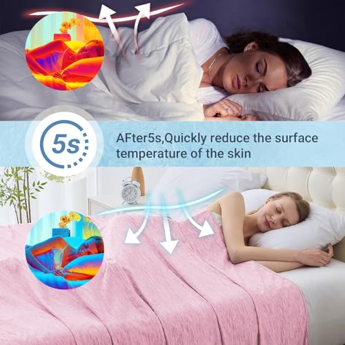 Image of Cooling Blanket King Size, Cooling Blankets for Hot Sleepers, Absorbs Heat to Keep Body Cool for Summer Nights Sweats, Cold Blanket for Bed Couch Sofa, Ice Blanket 90x108 Inches, Pink