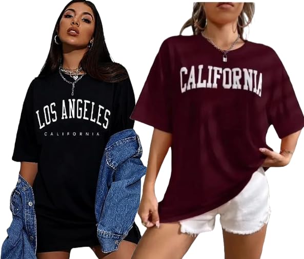 Image of DIAZ Women's Cottonblend Half Sleeve Oversized Drop Shoulder T-Shirt-Pack of 2