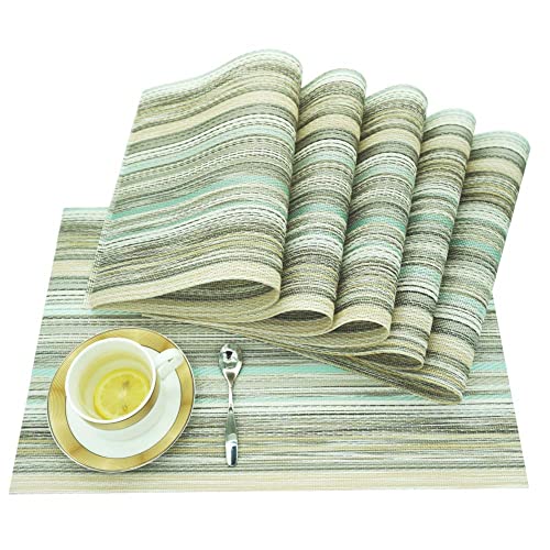 yara home décor Placemats Washable Gold Green Glitter PVC Fabric Woven Set of 6 Large Kitchen Dining Table Dinner Place Mats