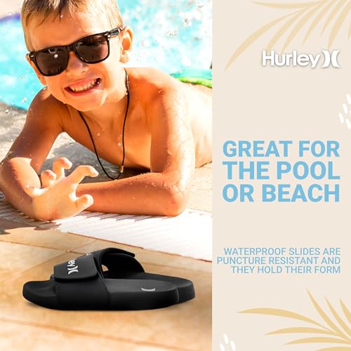 Image of Hurley Kids NAIA Slides Adjustable Strap Slip-On Sandals Indoor and Outdoor EVA Footbed Shower Slides for Girls and Boys
