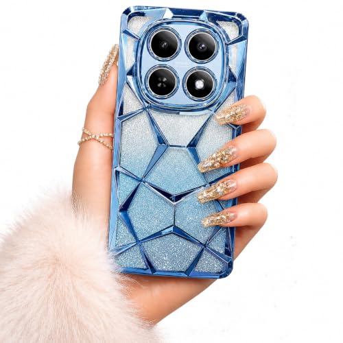 Image of VONZEE Gradient Glitter Case for Redmi Note 15, Luxury Electroplated 3D Cube, Diamond Bling Shiny Soft TPU Clear Shockproof Women Girls Protective Phone Cover (Sierra)