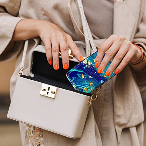 Image of Credit Card Holder, Mini Aluminum Card Wallet RFID Blocking Slim Metal Hard Card Case for Women Men, Blue Green Marbling