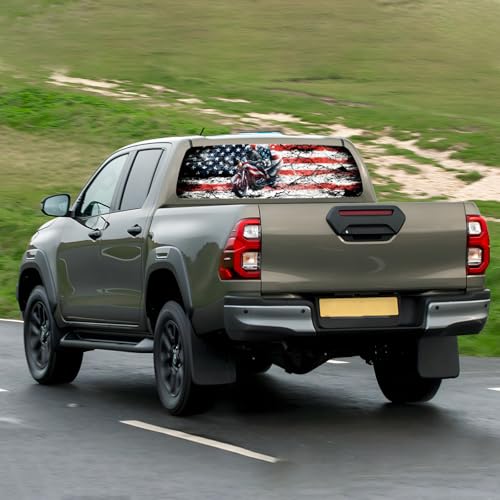 Image of Back Window Decals for Trucks - 65x17.3 in American Flag Window Decal Rear Window Decals for Truck Decor, Creative Truck Rear Window Decal for Personalized Decoration - AFD-10-S