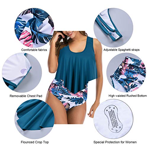 Image of Women High Waisted Bikini Swimsuit Flounce Vintage 2 Piece Bathing Suits