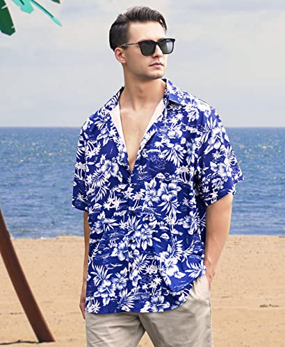 Image of Yoimira Hawaiian Shirts for Men, Print Mens Casual Short Sleeve Button Down Shirts Floral Aloha Beach Shirt