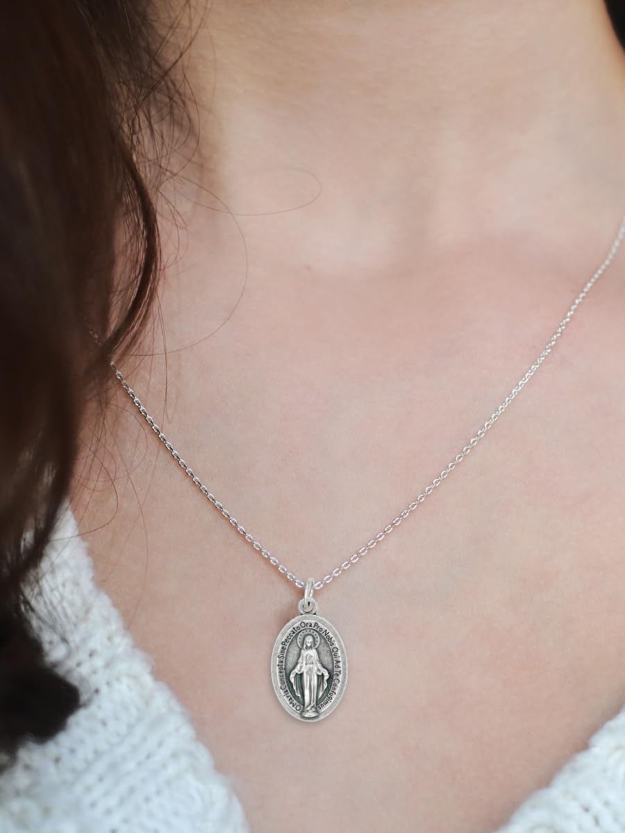 Caritas et Fides Pack of 10 - Latin Miraculous Medals - 1" Silver Oxidized Finish Immaculate Mary Medal, Catholic Pendant for Necklace or Rosary, Made in Italy - Image 6