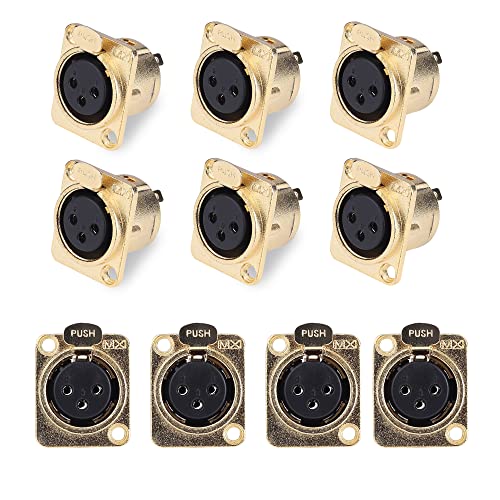 Image of MX 3 Pin XLR connector Microphone Connector pin Pure Copper Nickel Plated Pins1 for High Conductivity microphone cable connector PERENT (3 PIN PANEL MOUNTING, Pack of 10, Female Connector)