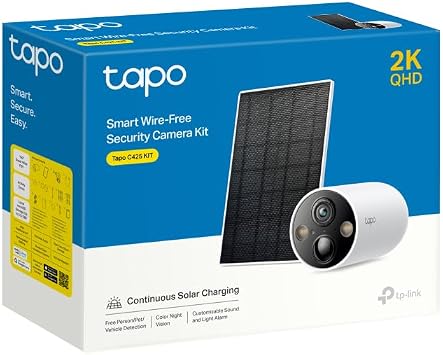 Tapo C425 KIT, 2K 4MP QHD, AI Desteği, Renkli Gece Görüşü, Şarj Edilebilir, Su Geçirmez, Yerel/Bulut Depolama, 150° Geniş Açılı, Güneş Paneli Dahil, Kablosuz Bataryalı Güvenlik Kamerası Kiti