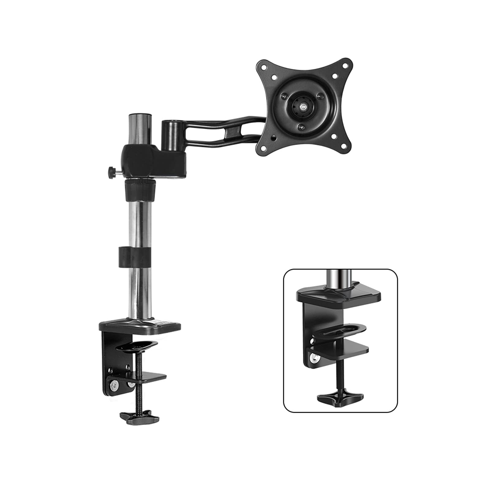 Aioneer Monitor Desk Mount Single Monitor Stand Arm Adjustable 15"-27" Long Arm Monitor Desk Mount Monitor Stand Mount With Clamp And Grommet Kit, Mount 75/100Mm Computer Monitor-B-C Clamp
