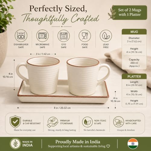 Image of Miah Decor Ceramic Coffee Mug Set with Serving Platter, Handmade Stoneware