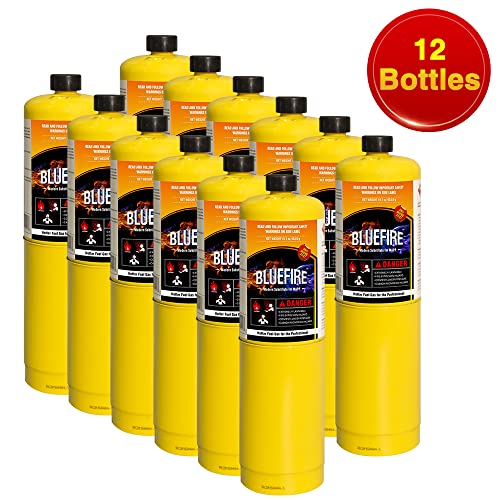 Pack Of 12 Whole Carton, Bluefire Modern Mapp Gas Cylinder, 16.1 Oz, 14% More Bonus Fuel Than Map/Pro, Hotter Than Propane! Welding Brazing Soldering Hvac Plumbing #TOP2