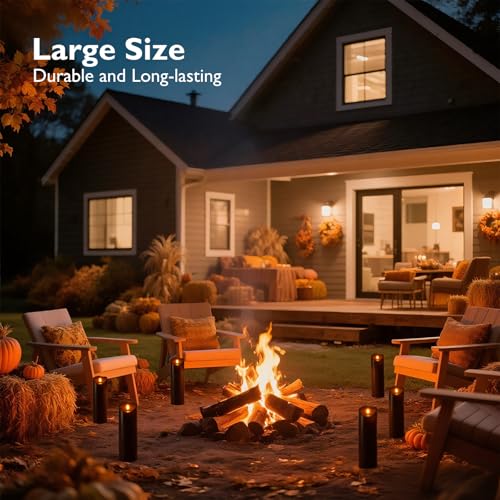 Image of Homemory 4 inchx12 inch Black Flameless Candles, Halloween Candles, Outdoor Waterproof Flameless Candles with Remote and Timers, Gothic, Battery Operated LED Pillar Candles, Won't Melt Plastic, 2Pack