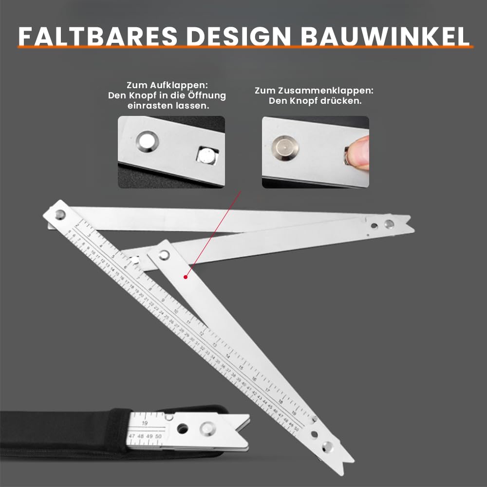 Bauwinkel 600 x 600 x 840mm, Maurerwinkel mit Aufbewahrungstasche, Bauwinkel Klappbar mit Skala für Ziehen, Tischlerarbeiten