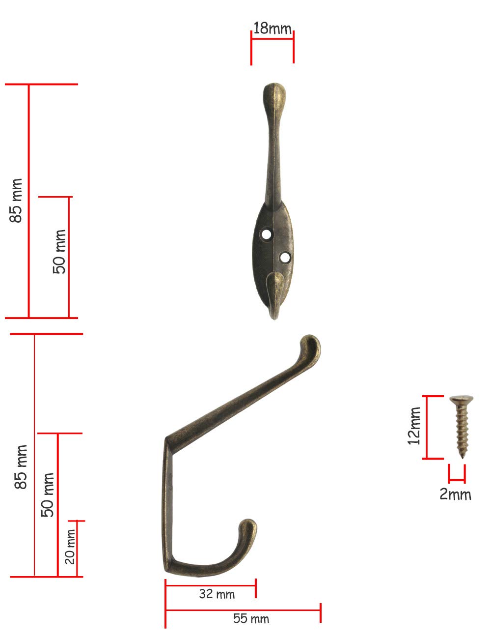FUXXER® - Antieke dubbele haken, garderobehaken, handdoekhaken FUXXER® - Antieke dubbele haken, garderobehaken, handdoekhaken