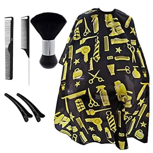 6 PCS Professional Extra Long Hair Cutting Cape with Neck Duster Brush,55 x 63 inches Salon Haircut Apron Kits Hair Comb and Clips Barber Cape Water and Stain Resistant Yellow