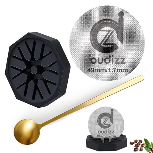 49mm Puck pantalla, filtros de café reutilizables para espresso filtro titular cesta 49mm, pantalla de espresso con cuchara de café y soporte, 1.7mm espesor 150μm 316 acero inoxidable