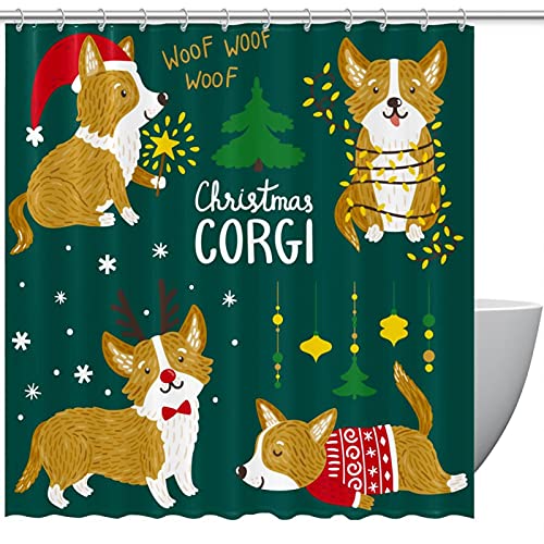 Rideau de douche de Noël Corgi multicolore imperméable anti-moisissure - 2