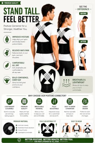 Image of Posture Corrector Belt for Men & Women, Adjustable Back Support Brace, Shoulder & Upper Back Support, Breathable & Comfortable Posture Support for Daily Wear