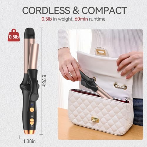 Image of Cordless Curling Iron Travel Mini Curling Iron USB Rechargeable 4000 mAh 3 Temp Setting Ceramic Curling Wand