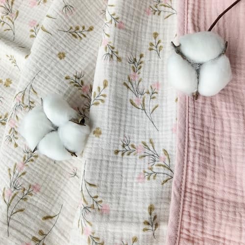 Image of CREVENT 40''X40'' 100% Organic Cotton Muslin Baby Blanket for Newborns, Essential for Baby Shower Birthday Gift - Flower with Trim100X100cm