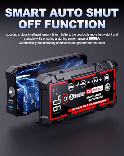 Image of 9 in 1 Jump Starter, 12V Jump Box Car Battery Jumper Starter Portable with 14 in 1 Protection Jumper Cables, LED Lights, LCD Display, Insulated Gloves