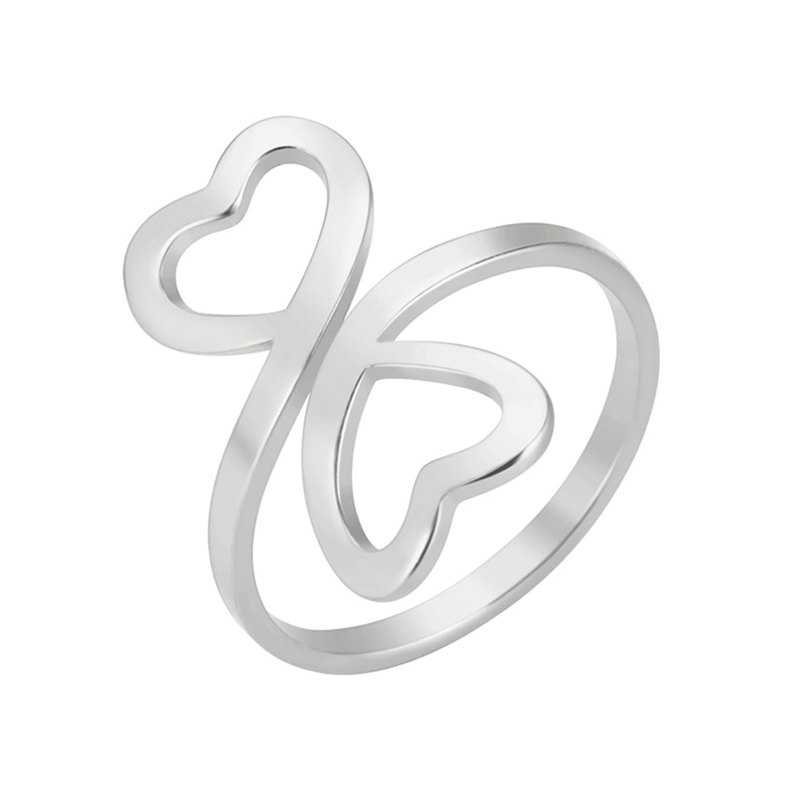 [Avejjbaey] Double Heart Open Ring Trend Stainless Steel Ring Silver Color Jewelry Wedding Engagement Gift Heart Ring for Women