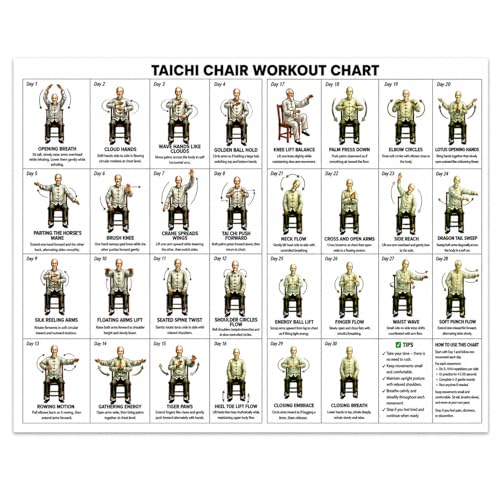 dzbBest Tai Chi Chair Workout Chart Poster For Seniors And Beginners Gentle Seated Exercise Balance Flexibility Movement Guide Canvas Print 12x16 Inch Unframed