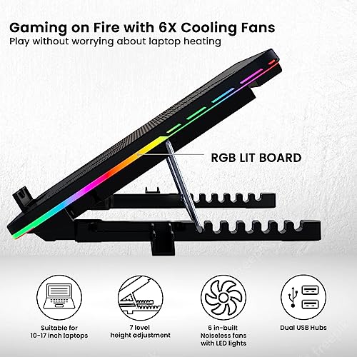 Portronics My Buddy Air Cooling Pad Laptop Stand with 6 Cooling Fans, RGB Lights, 7 Adjustable Heigh - Image 4