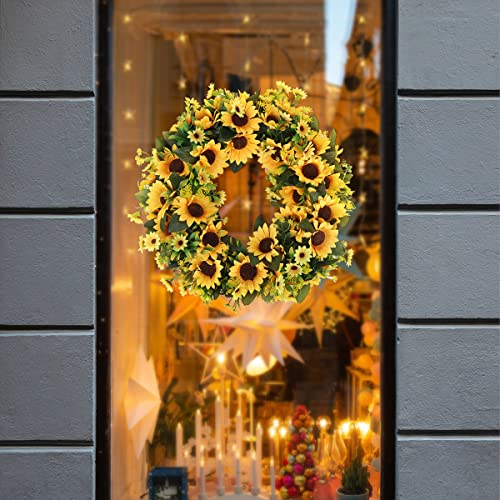 Bomarolan Artificial Sunflower Wreath 20 Inch Summer Fall Large Wreaths Springtime All Year Around Flower Green Leaves For Outdoor Front Door Indoor Wall Or Window Décor #TOP5