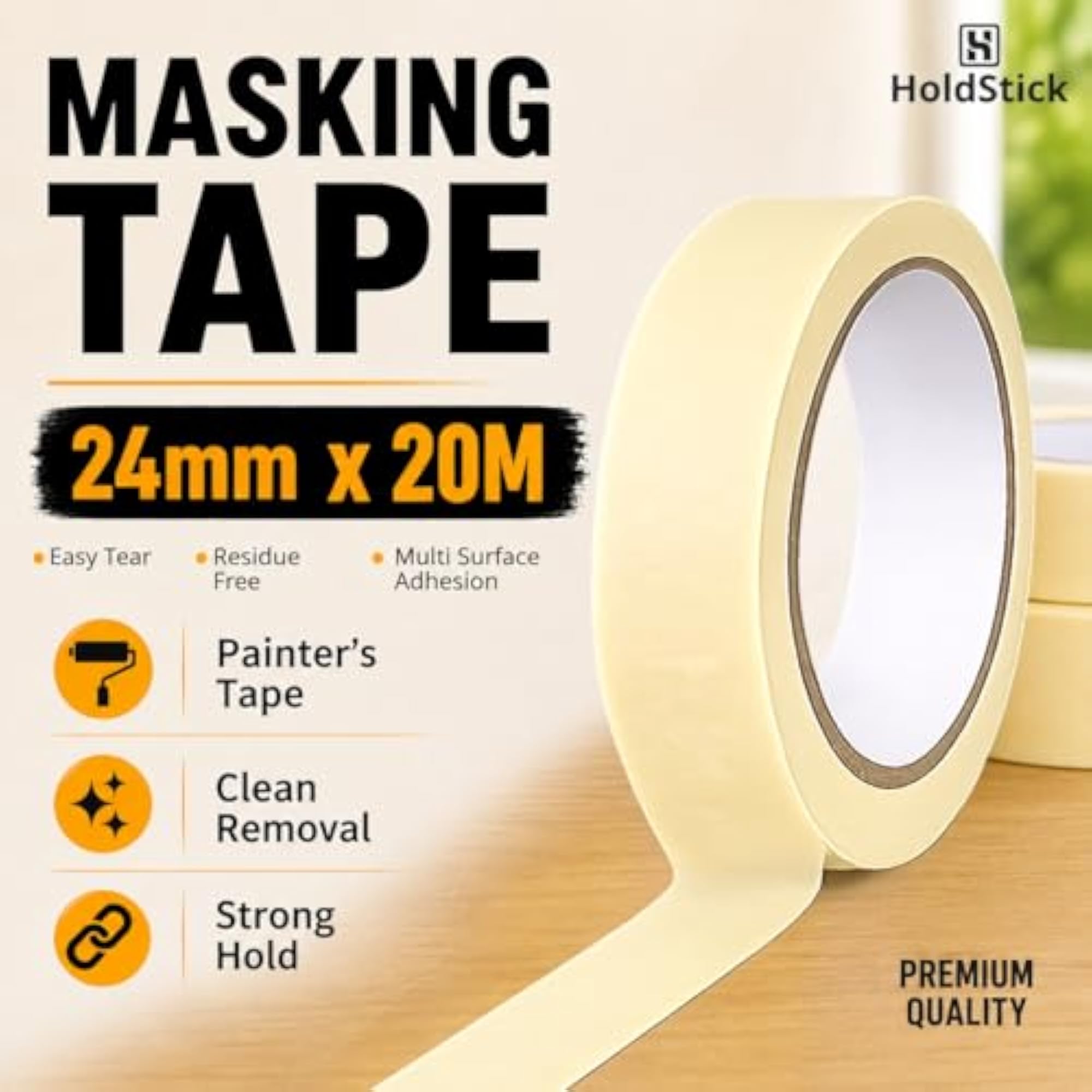 Masking Tape - 24mm x 20M, Easy Tear, Residue-Free