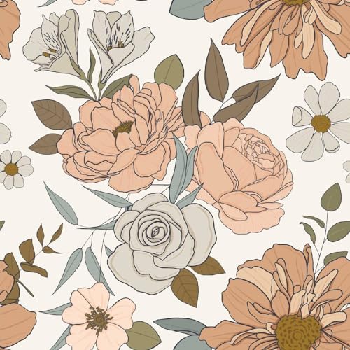 Danmyho Floral Peel and Stick Wallpaper Blush Pink Rose Daisy Contact Paper