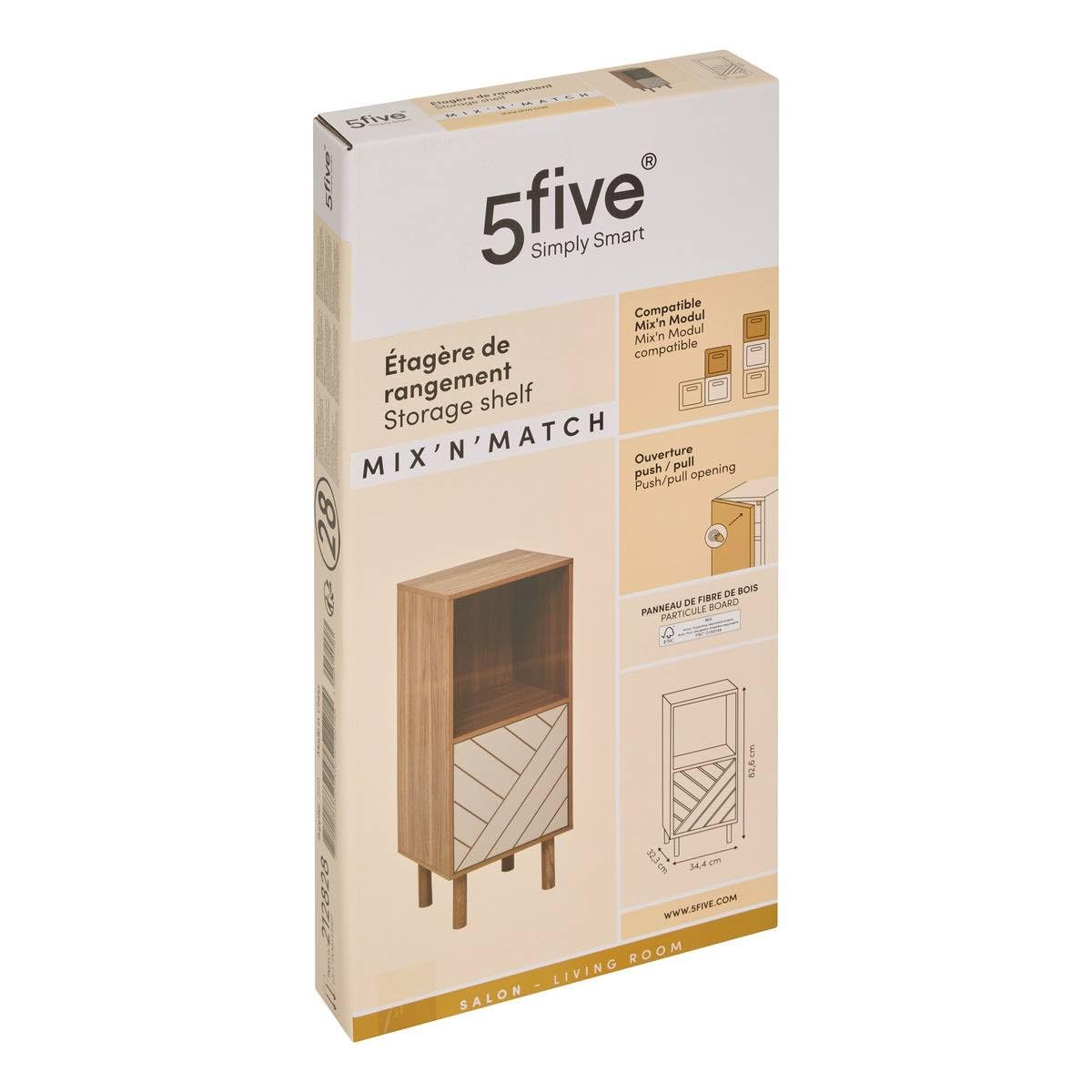 5 five simply smart 5five - etagère 2 Cases 1 Porte mix'n'Match Bois et Motif rayé