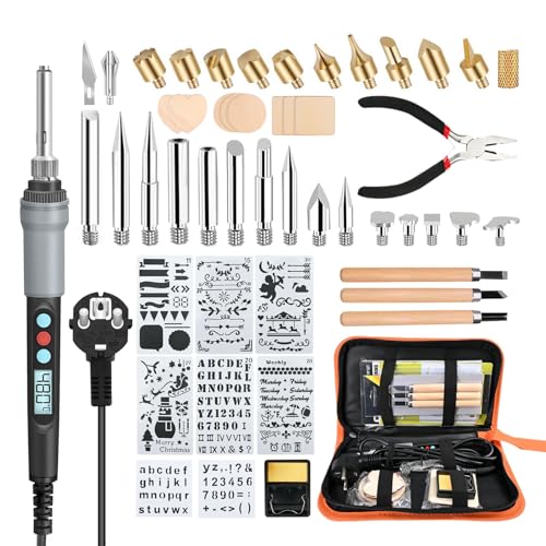 HANDSKIT 50pcs Kit Pirograbador de Madera,Kit Pirograbádores Electrico 90W LCD Pantalla Temperatura Regulable 180℃-480℃,Soldador Pirografo Profesional para Madera,Grabado,Soldadura,Cuero