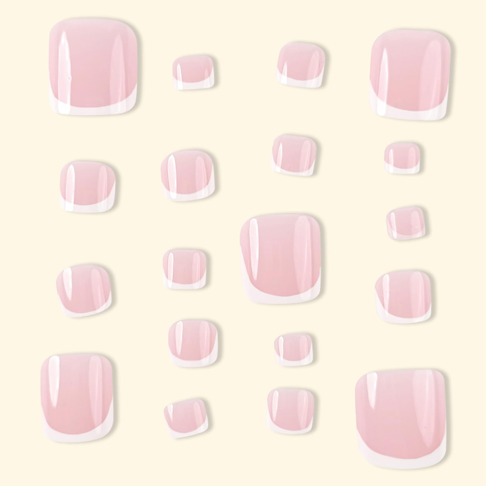 24Pcs Pink White Press on Toenails, Short Square French Tip False Toenails, Full Cover Acrylic Fake Toe Nails - Image 3
