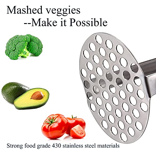 Potato Masher, Hand Masher Heavy Duty Stainless Steel Smasher Mashed Mud Kitchen Tools For Vegetables Refried Beans, Baby Food, Fruits, Bananas, Baking,Yams Potatoes Food Masher Utensil -Easy To Clean #TOP4