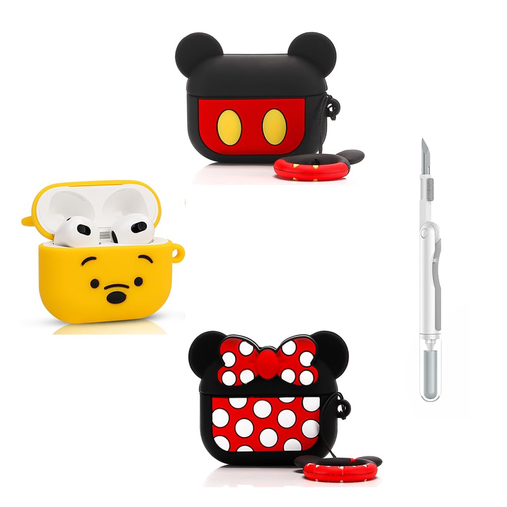 (3Pack+Cleaner Pen) Suublg Case for AirPods 3rd Generation Earbuds with Cleaning Pen Kits, Silicone Cover Protective Shockproof with Cartoon Styles of